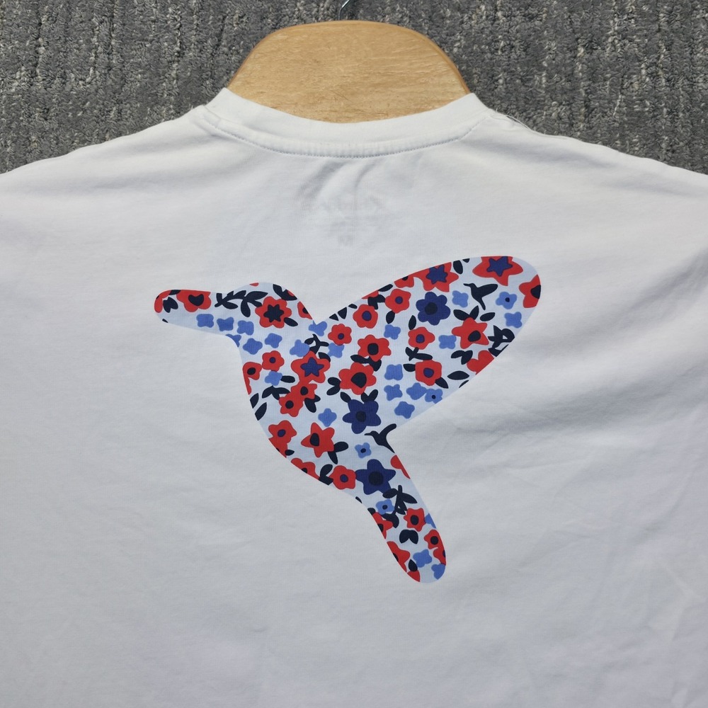 Birddogs Mens M T-Shirt White Stretch Patriotic‎ Floral Bird Logo Back Graphic T